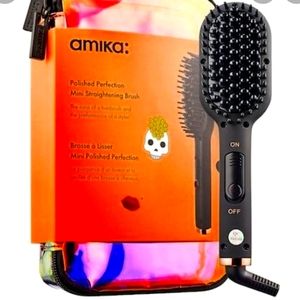 Amika mini straightening brush. The bag is holographic.